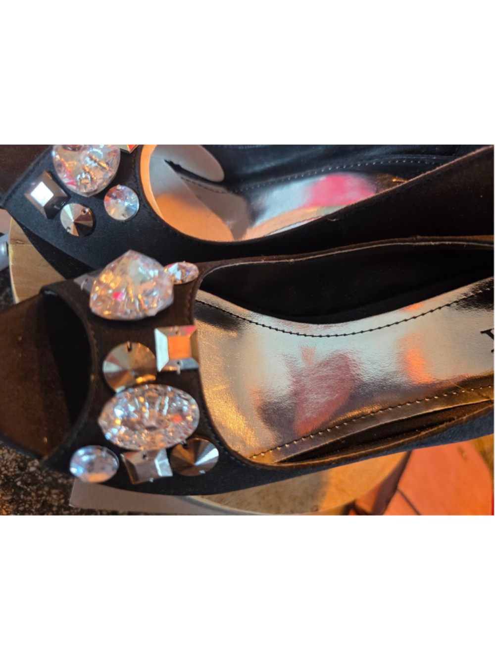 Women's MINX Black Embellished Peep Toe Heels Size 7 new in box sexy shoes fancy - Picture 4 of 7